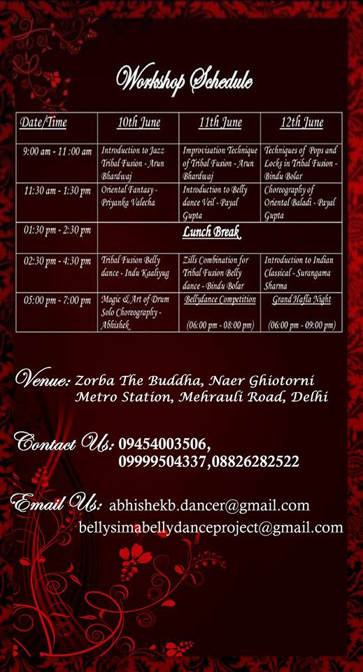 Dance With Me India - Delhi Event - BellySima Bellydance Project 2016 - Workshop Schedule