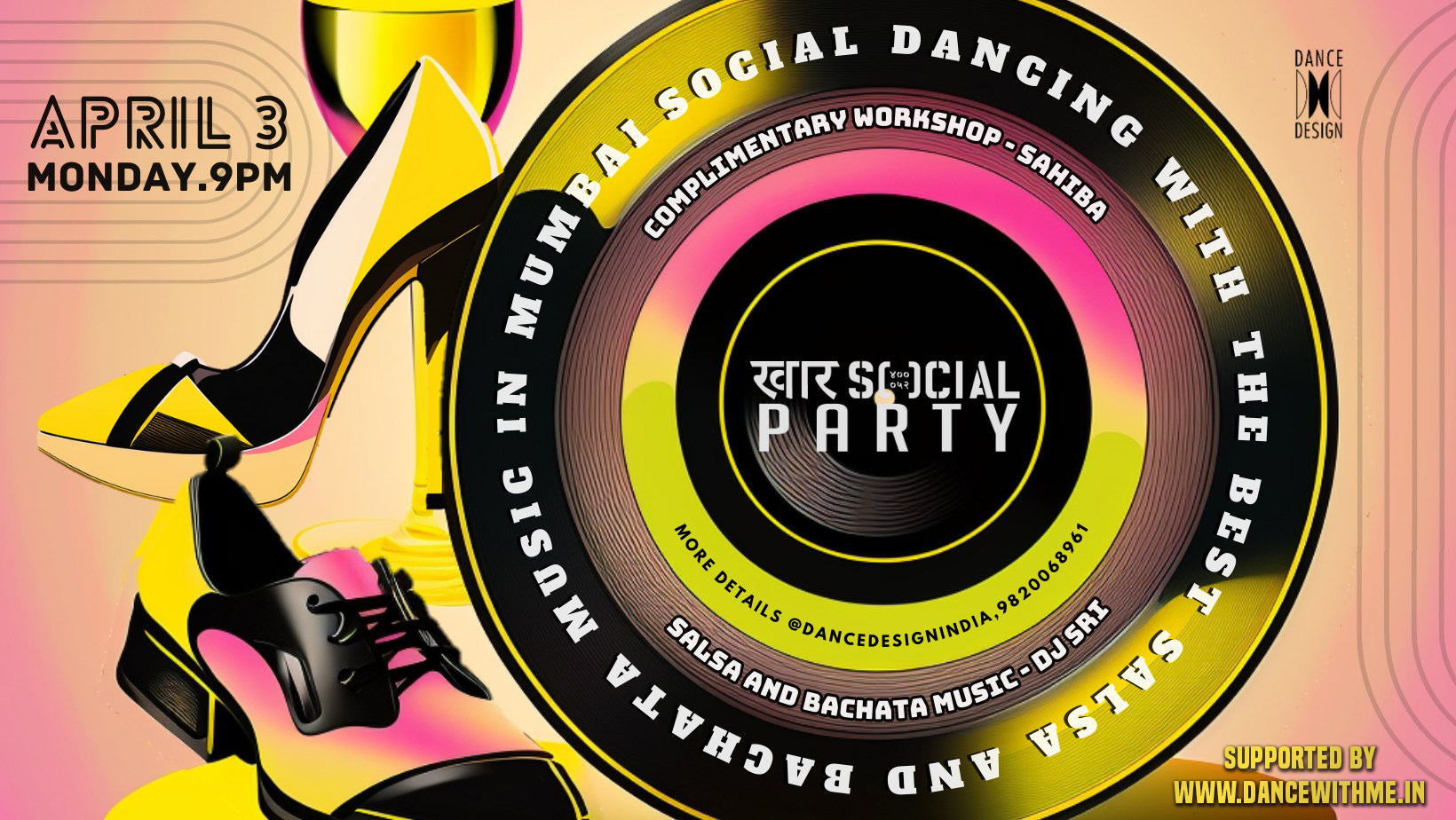 Salsa Bachata Night Mumbai Monday Khar Social Party by Dance Design 3 April 2023 - Dance With Me India